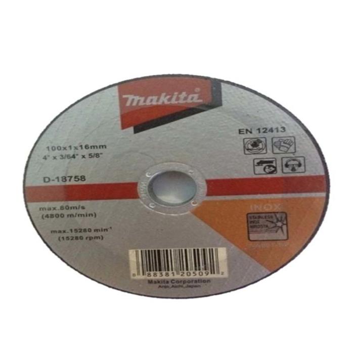 ماكيتا إكسسوارات, عجلات قطع رقيقة من الفولاذ المقاوم للصدأ - مركز مسطح (سلسلة D), 100 × 1.0 × 16 D-18758