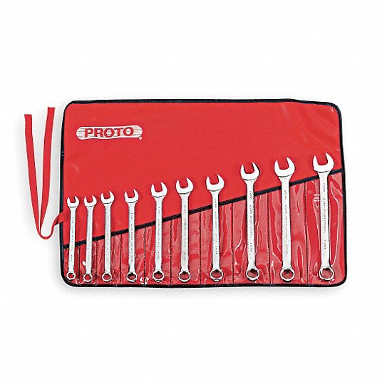 Proto Combination Wrench Set, Alloy Steel, Satin, 10 Number of Tools, Range of Head Sizes 10 mm to 19 mm J1200MHASD