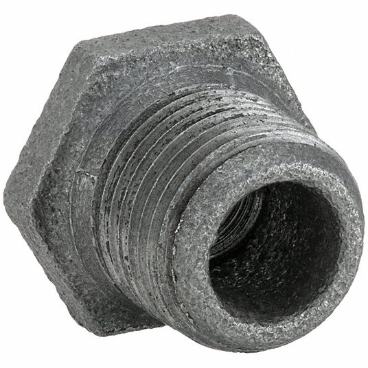 Grainger Approved Hex Bushing: Malleable Iron, 1 1/2 in x 1/2 in Pipe Size, Male NPT x Female NPT 5P522