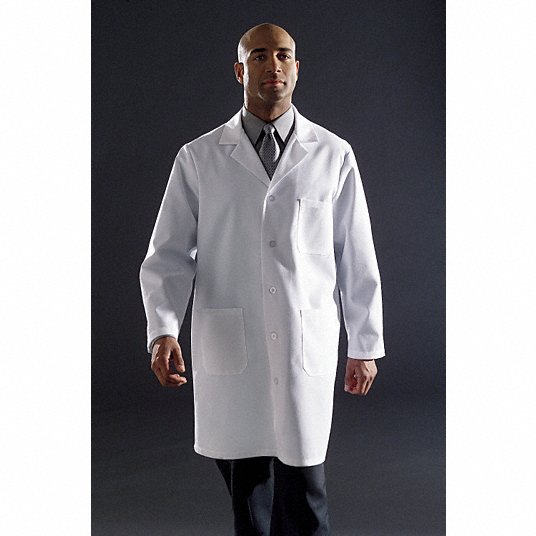 Grainger Approved Collared Lab Coat, Unisex, White, 39 Inch, L MDT12WHT36E