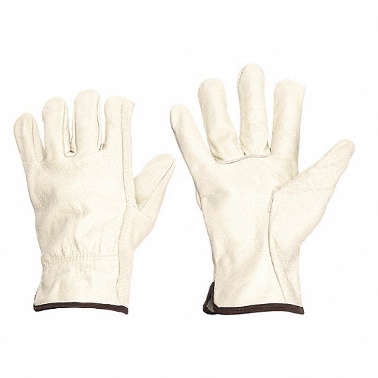 Condor Leather Gloves, S ( 7 ), Cowhide, Std, Glove, Full Finger, Shirred Slip-On Cuff, White 3ZL52