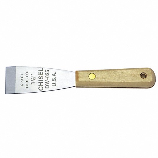 Kraft Tool Stiff Scraper, 1 1/2 inch, Stainless Steel Blade, Pickled Wood DW025