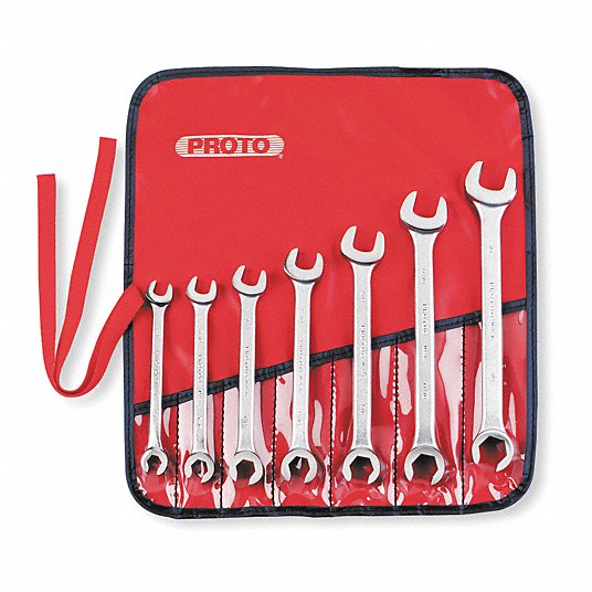 Proto Flare Nut Wrench Set, Alloy Steel, Satin, Range of Head Sizes 3/8 in to 3/4 inch J3700A