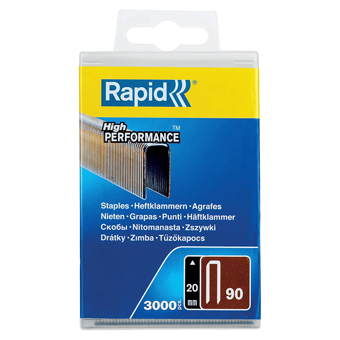 Rapid Narrow Crown Gun Staples, Leg Length 20 mm, No.90, 3000 Pieces, Galvanized 5000123