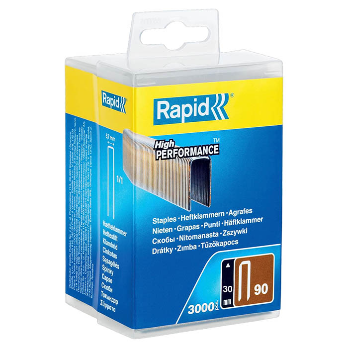 Rapid Narrow Crown Gun Staples, Leg Length 30 mm, No.90, 3000 Pieces, Galvanized 5000125