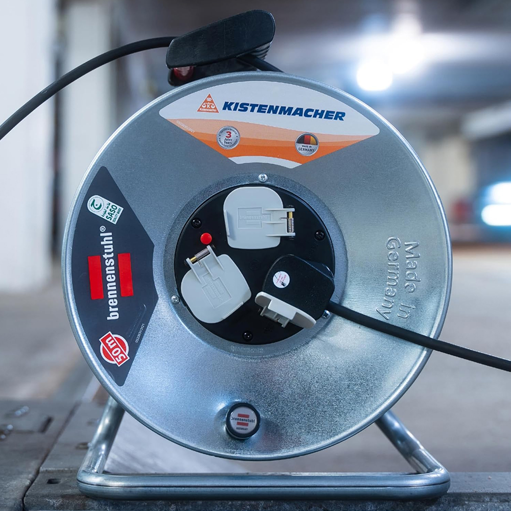 Brennenstuhl Extension Cable Reel 50 Meter, 3-Way Bs Sockets, Rust-Proof, Germany 1198067