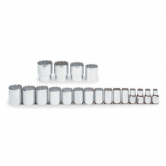 Proto Socket Set, Socket Size Range 3/8 inch to 1 1/2 inch, Drive Size 1/2 inch, 12 Point J54113