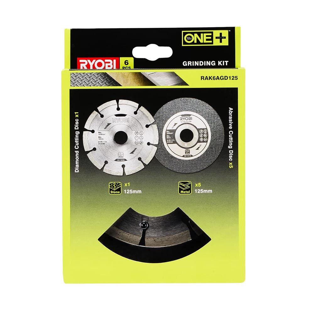Ryobi 125mm Angle Grinder Cutting Disc Set, 6 Pieces RAK6AGD125