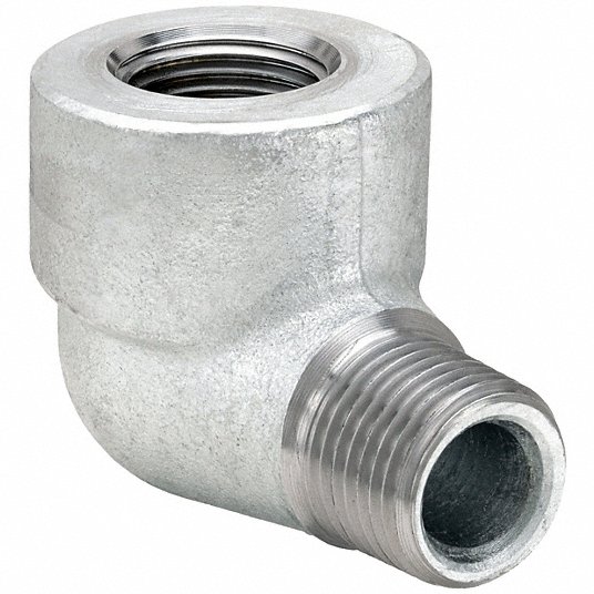 Grainger Approved Street Elbow, 90° Forged Steel, 1/4Inch x 1/4Inch Pipe Size, NPT x NPT, Class 3000 1MPD2