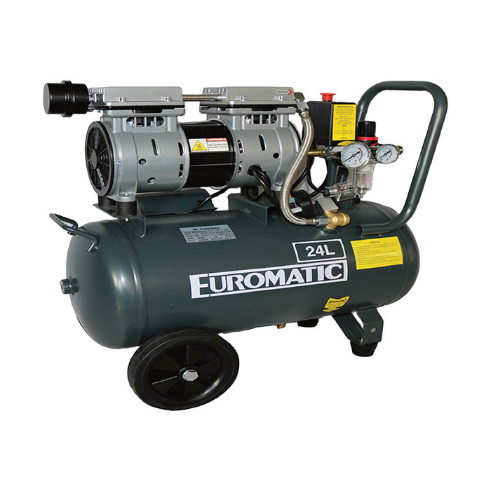 Euromatic Silent Small Air Compressor, Oil Free, 24 Liter, 1HP, 220 Volt, 60Hz, Single Phase KAW750-24L-K