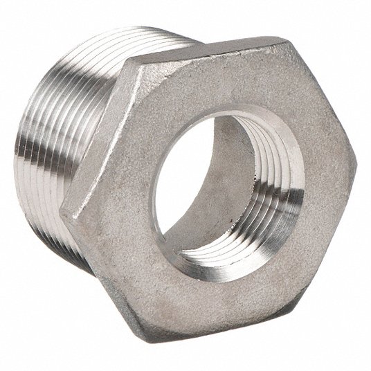 Grainger Approved Hex Bushing: 1 1/2 x 1Inch, Male NPT x Female NPT, 304 Stainless Steel, Class 150 1LTG2