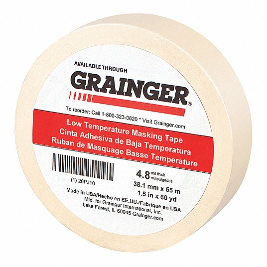 Grainger Approved Masking Tape, 1 1/2 Inch X, 60 yd. L, Tan 20PJ10