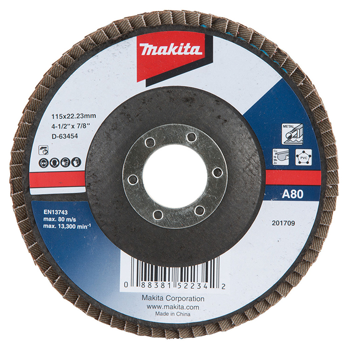Makita Flap Disc Angled Type, 115×22.23mm, GRIT A80, For Metal D-63454