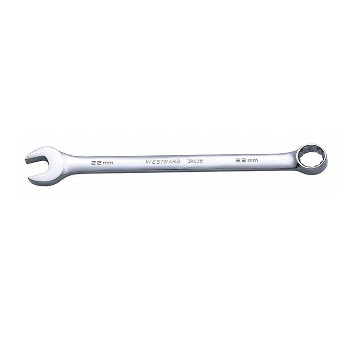 Westward Combination Wrench, Alloy Steel, Satin, 22 mm Head Size, 12 1/2 inch Overall Length, Offset 3XU35