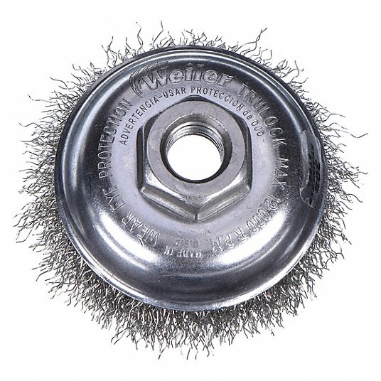 Weiler 4 in Crimped Wire Cup Brush, 0.02 in Wire Dia. 1 3/8 in Bristle Trim Length 1PAK1 14126