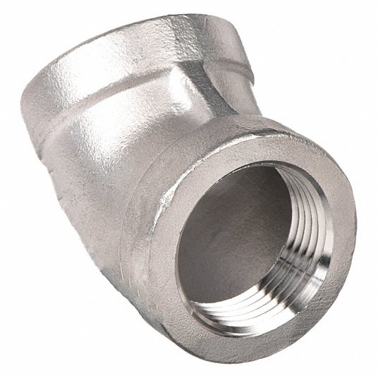 Grainger Approved 45° Elbow, 304 Stainless Steel, 1Inch x 1Inch Fitting Pipe Size, Female NPT x Female NPT, Class 150 1LTB7