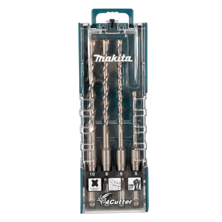 Makita SDS Plus Drill Bit Set, for Concrete , 4 Pieces, 6 mm, 8 mm, 10 mm, 12 mm x 160 mm x 160mm, with a 2-cutter head D-74756