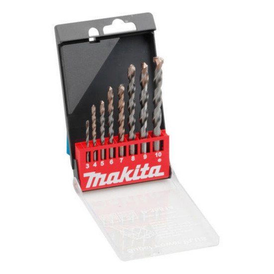 Makita Accessories, Masonry drill bit, 8 pcs straight shank, (3,4,5,6,7,8,9,10) P-35514