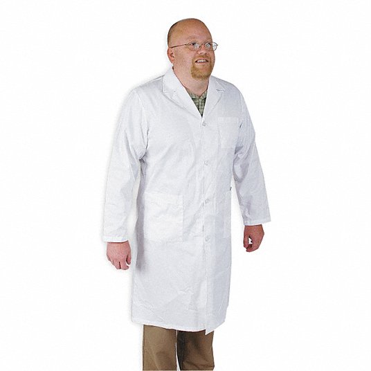 Collared Lab Coat, Size XL, White 4TVR5