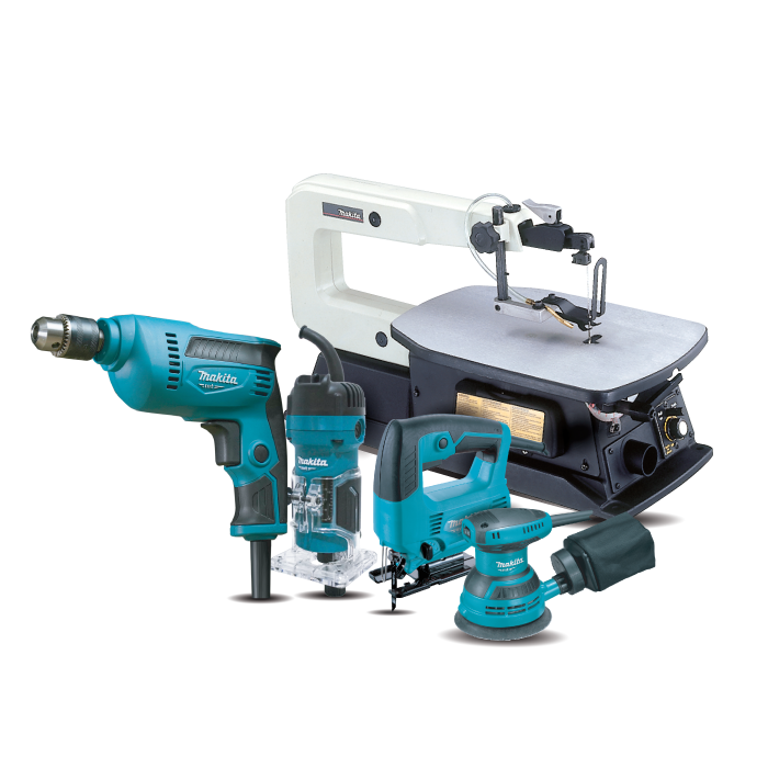 Makita 5 Piece Combo Kit: Scroll Saw, Trimmer, Random Orbital Sander,Jig Saw ,High Speed Drill 01-63-FINISHING