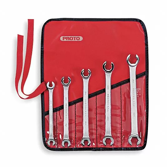 Flare Nut Wrench Set, Alloy Steel, Satin, 5 Tools, 7mm to 17 mm Range of Head Sizes