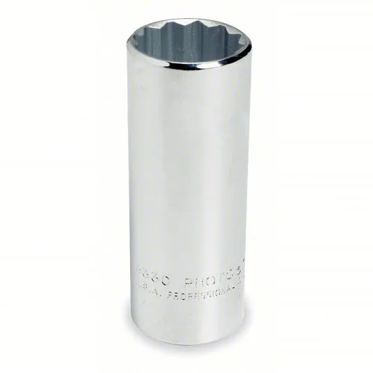 PROTO Socket: SAE, 1/2 in Drive Size, 11/16 in Socket Size, 12-Point, Deep, Chrome, Socket