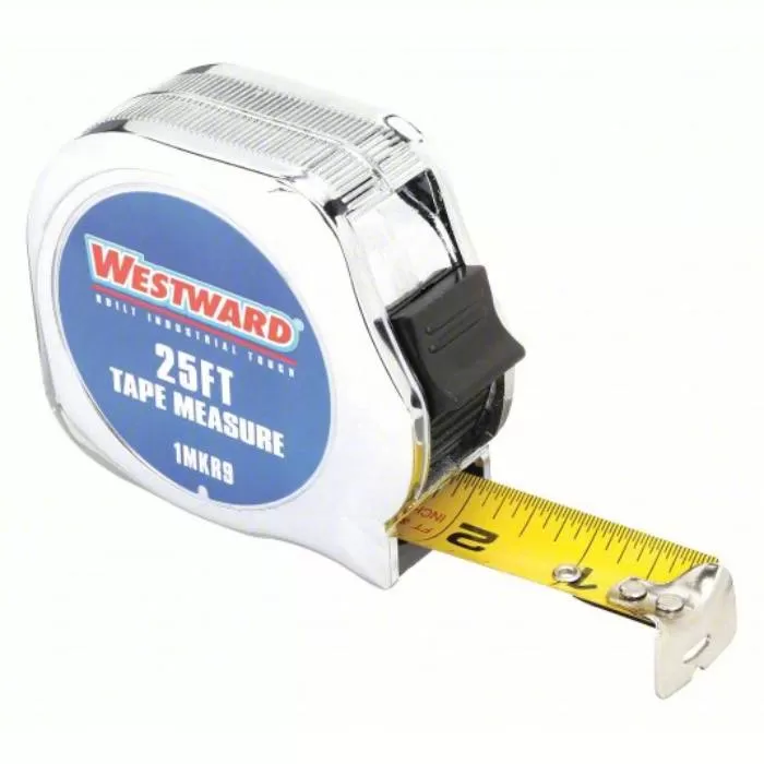 Tape Measure, 25 ft Blade Length, 1 inch Blade Width, in/ft, Closed, ABS Plastic, Steel