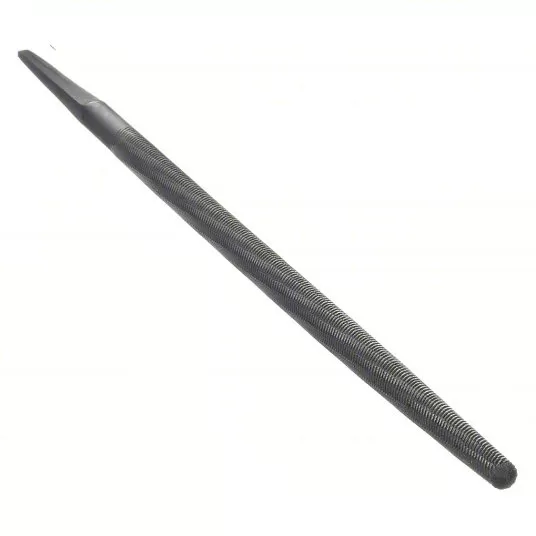 Machinists File, Round, Double-Cut, Safe Edge Cut, Bastard Cut, 6-inch Length without Tang, Natural