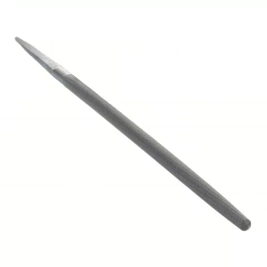 Machinists File, Round, Double-Cut, Safe Edge Cut, Bastard Cut, 10 inch Length without Tang, Natural