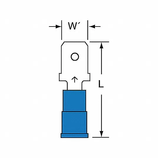 Blue Male Disconnect, Nylon Insulation Type, 16 to 14 AWG Wire Range