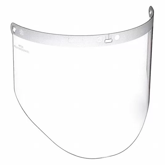 Faceshield Visor, Clear, Uncoated, Polycarbonate, 9 inch Visor Ht, 14 1/2 inch Visor Wd