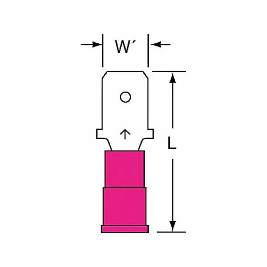 Red Male Disconnect, Nylon Insulation Type, 22 to 18 AWG Wire Range