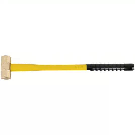 Non-Sparking Sledge Hammer, Aluminum Bronze, Fiberglass Handle, 6 lb Head Weight, 2 inch Dia, Ribbed Grip