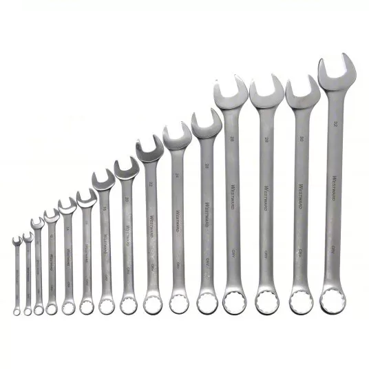 Combination Wrench Set, Alloy Steel, Satin, 15 Tools, 7 mm to 32 mm Head Sizes