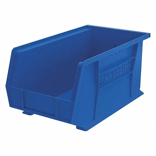 Hang and Stack Bin, Blue, 14 3/4 in Outside Length, 8 1/4 in Outside Width, 7 in Outside Height