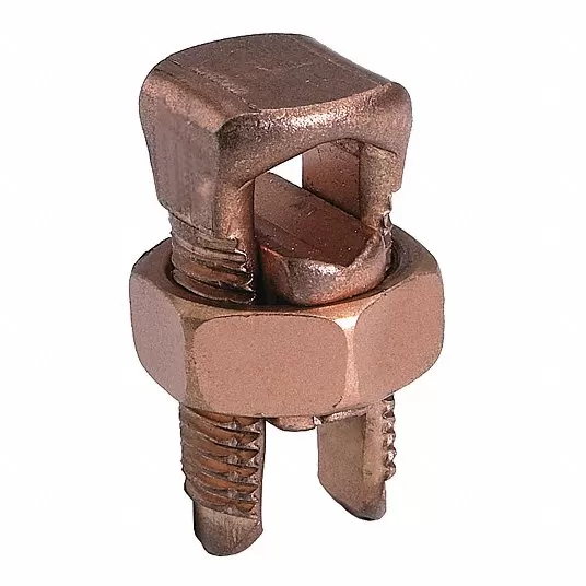 Split-Bolt Connector, Copper to Copper Wire, 10 str to 8 str Wire Range w/Equal Main and Tap (AWG)