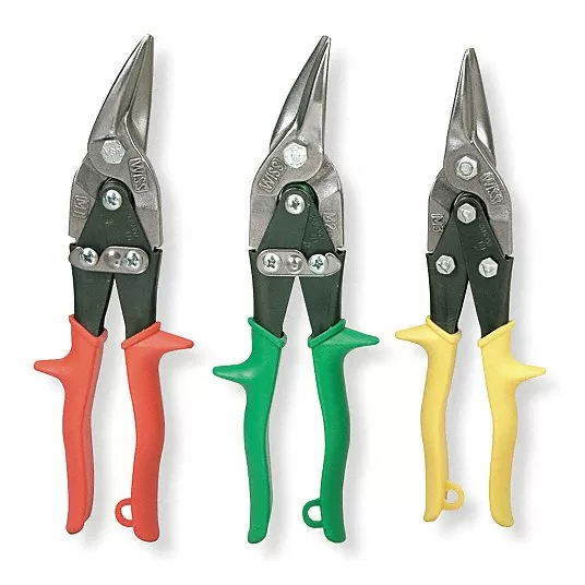 Aviation Snip Set, Left, Right, Straight, 9 3/4 in Overall Length, 18 ga Maximum Sheet Thickness