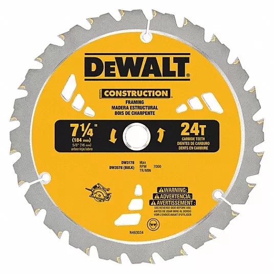 Circular Saw Blade, Wood Materials Cut, 7 1/4 in Blade Dia., 5/8 in Arbor Size