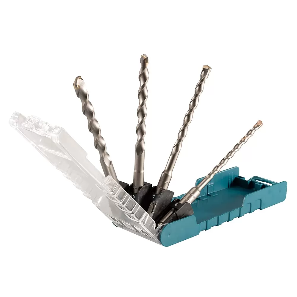 SDS Plus Drill Bit Set, for Concrete , 4 Pieces, 6 mm, 8 mm, 10 mm, 12 mm x 160 mm x 160mm, with a 2-cutter head
