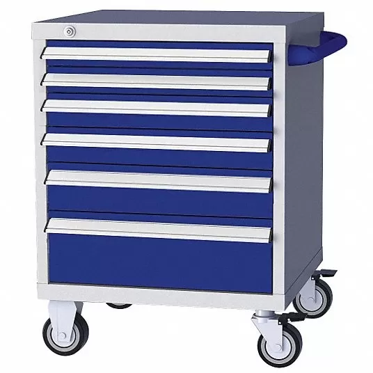 Mobile Counter Height Modular Drawer Cabinet, 6 Drawers, 28 3/4 inW x 28 3/4 inD x 46 1/2 Inch H Gray