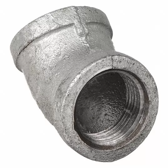 كوع 45 درجة, من الحديد القابل للطرق, حجم الأنبوب 1/4 بوصة × 1/4 بوصة, NPT x NPT, الفئة 150