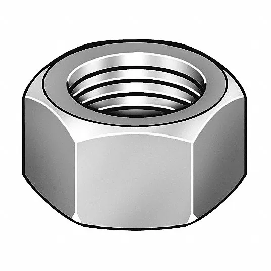 Hex Nut: Dia./Thread Size 12-24, Right Hand, Zinc Plated Steel, 100 Pcs