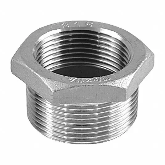 Hex Reducing Bushing: 2Inch x 1/2Inch Fitting Pipe Size, 316 Stainless Steel, Male NPT x Female NPT