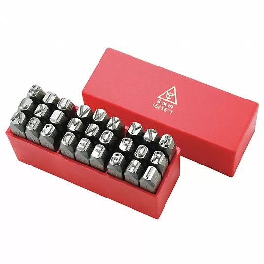 Letter Stamp Set, Size 1/4 inch x 2-3/8 inch, 27 Pieces