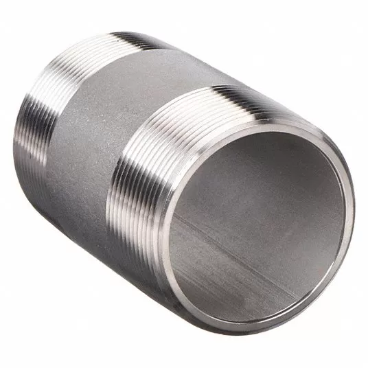Nipple, 316 Stainless Steel, 1/2Inch Nominal Pipe Size, 3Inch Overall Lg, Threaded on Both Ends