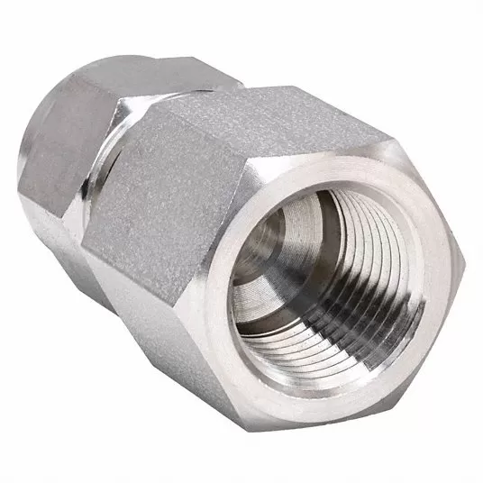 Female Connector, 3/8 in Tube Size, 1/4 in Pipe Size - Pipe Fitting, Metal, 3/4 in Hex Size