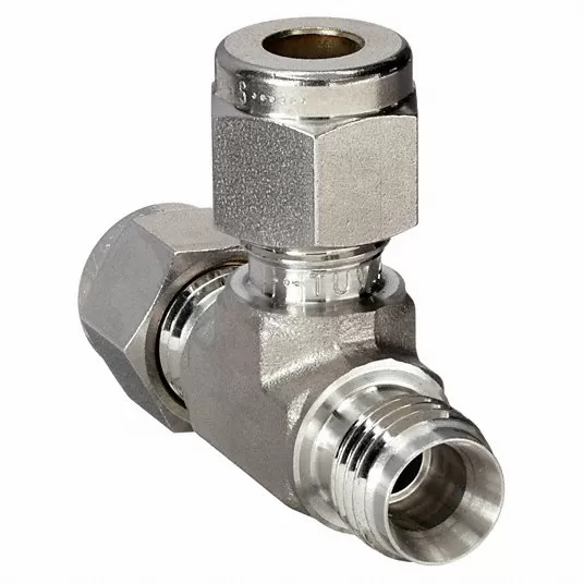 Union Tee, 1/2 in Tube Size, Metal, 13/16 in Hex Size, Stainless Steel