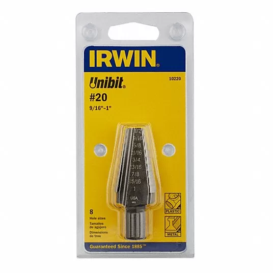 Step Drill Bit, High Speed Steel, Black Oxide, 9/16 in to 1 in Size Range