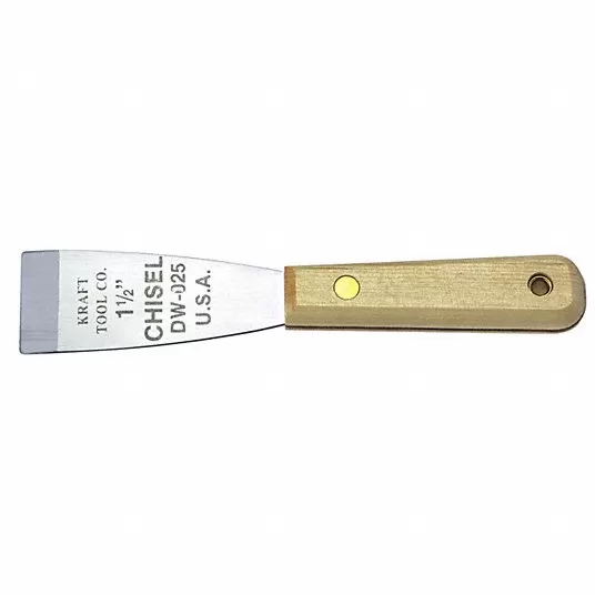 Stiff Scraper, 1 1/2 inch, Stainless Steel Blade, Pickled Wood