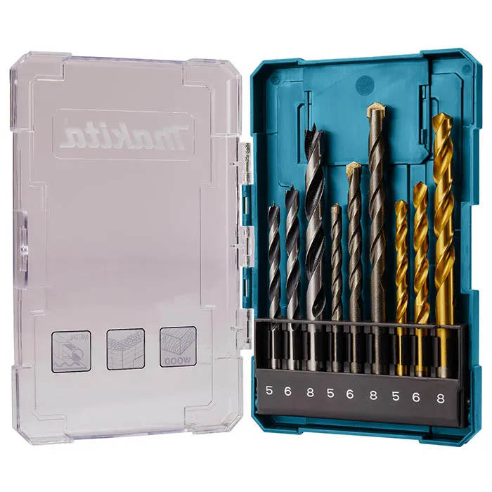 Metal, Wood, Masonry Drill Bit Set, 9pcs, Plastic Case